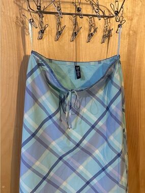 GAP Women Plaid Slip Skirt in Light Blue and Seafoam Size 8